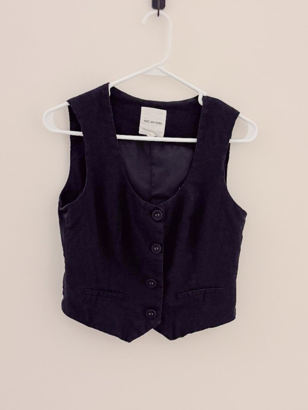 Avec Les Filles Black Linen Blend Tailored Vest Small